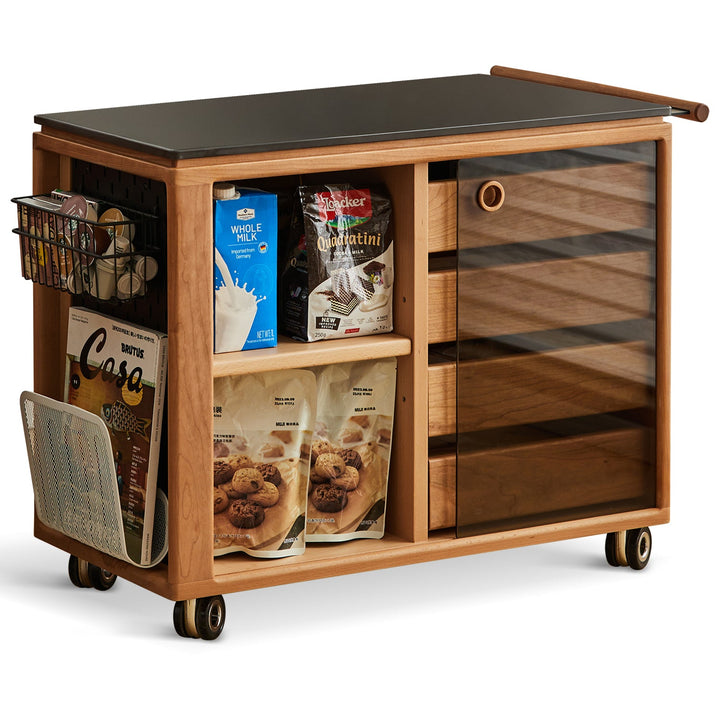 Scandinavian Cherry Wood Wheeled Trolley Side Table BUS