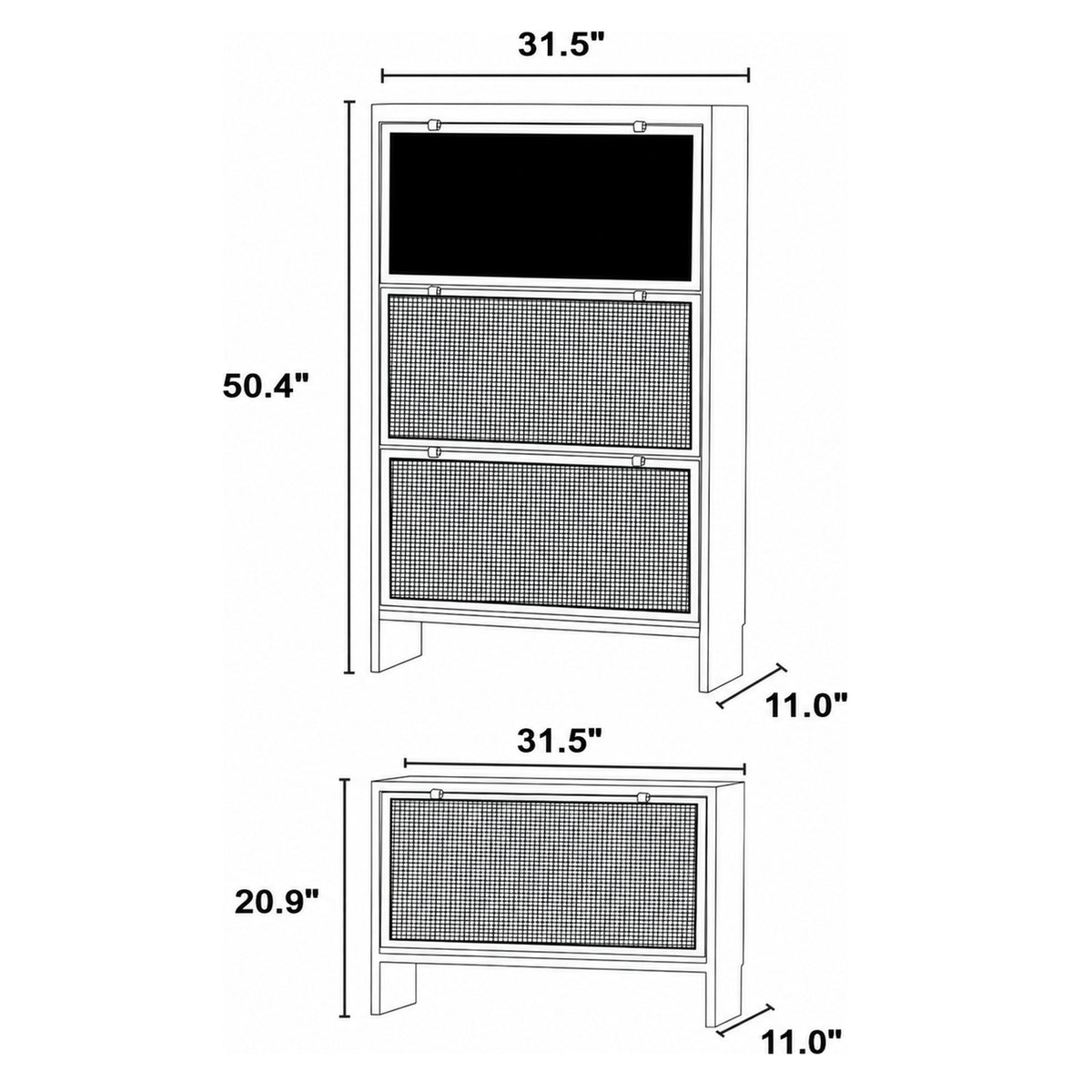 Scandinavian Rattan Shoe Cabinet KANGAROO Size Chart