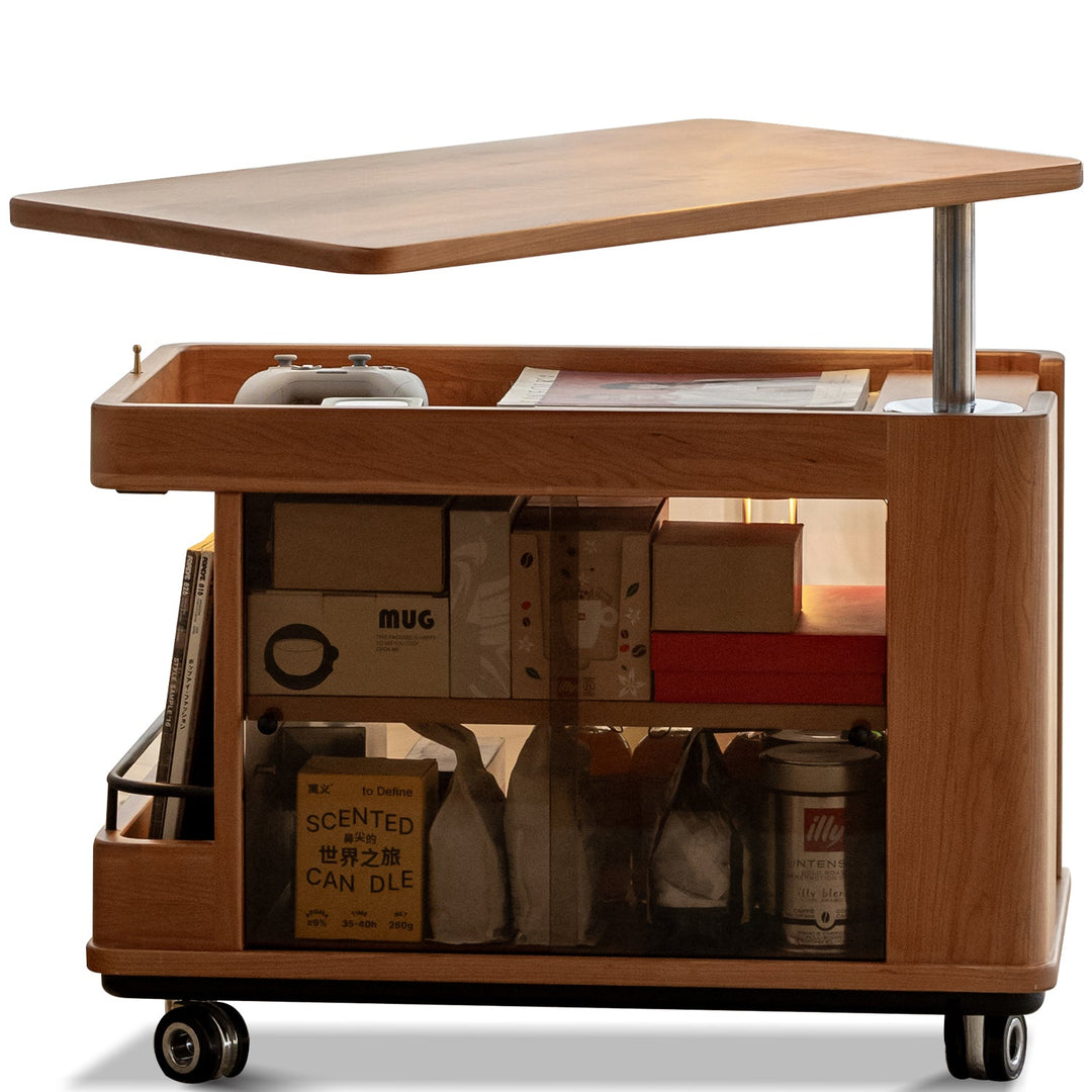 Scandinavian Cherry Wood Wheeled Trolley Side Table DRIFT