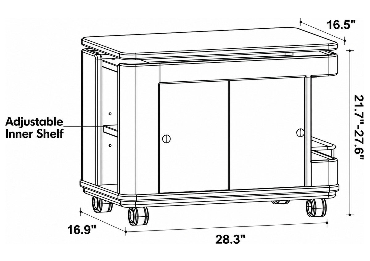 Scandinavian Cherry Wood Wheeled Trolley Side Table DRIFT Size Chart