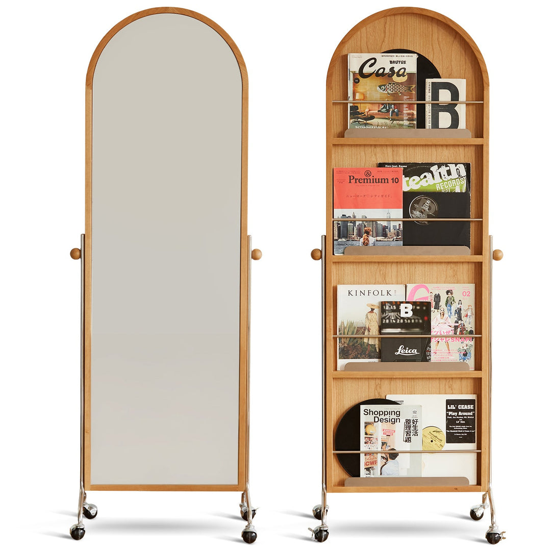 Scandinavian Cherry Wood Wheeled Mirror AURA