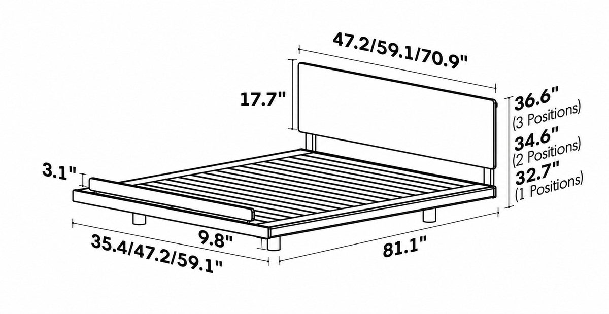 Scandinavian Cherry Wood Bed SMALL Size Chart