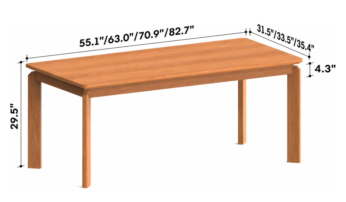 Scandinavian Cherry Wood Dining Table SQUARE Size Chart