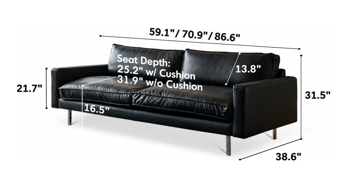 Minimalist Microfiber Leather 2 Seater Sofa UNIQUE Size Chart