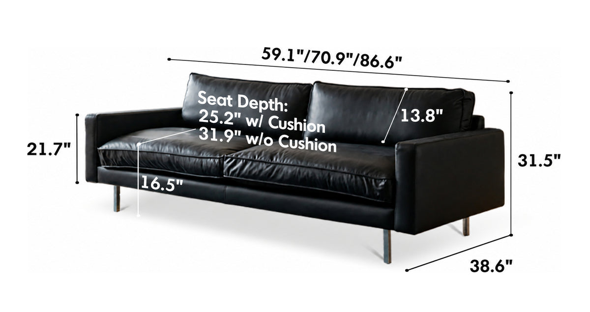Minimalist Microfiber Leather 3 Seater Sofa UNIQUE Size Chart
