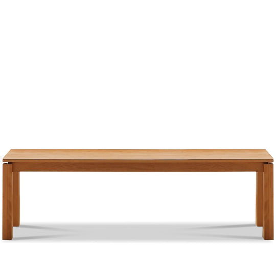 Minimalist cherry wood dining bench coastal in white background.