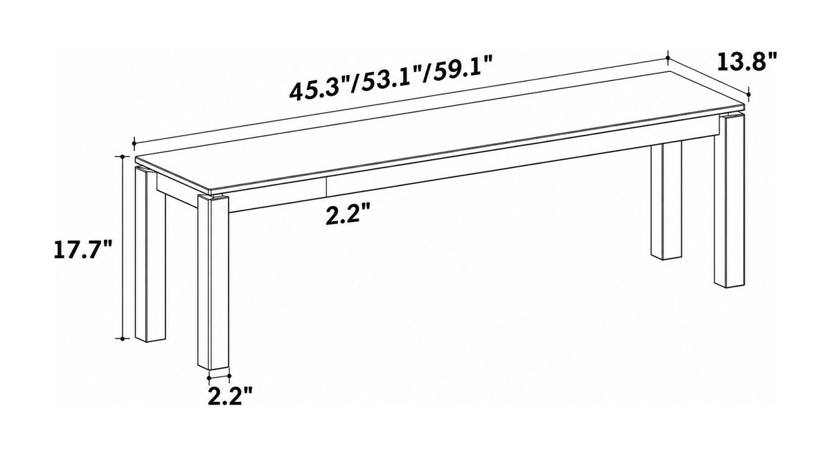 Scandinavian Cherry Wood Dining Bench COASTAL Size Chart