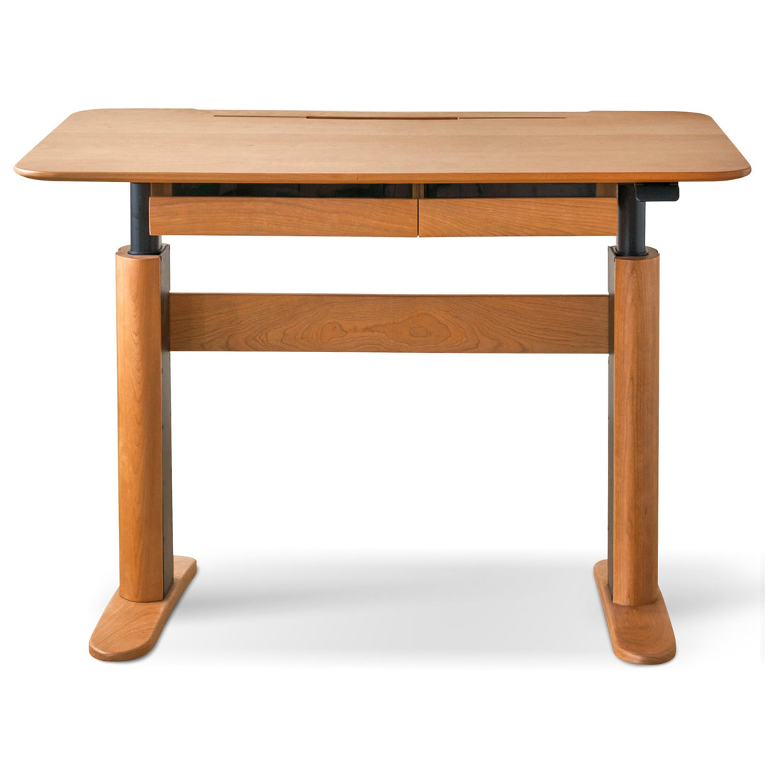 Scandinavian cherry wood electric height adjustable study table up conceptual design.