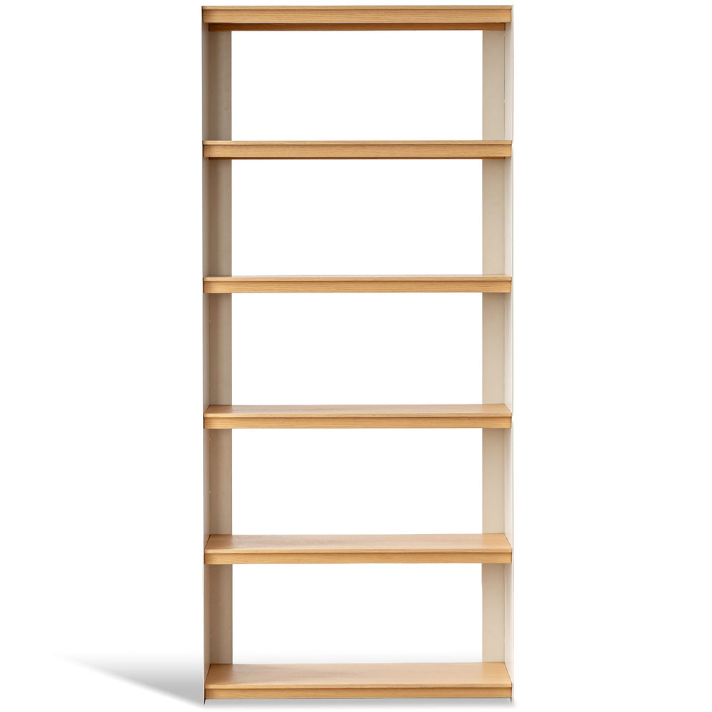 Minimalist stainless steel bookshelf aesop in white background.