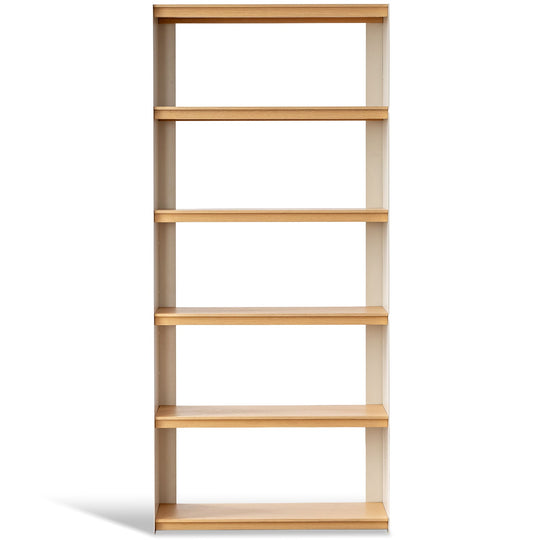 Minimalist stainless steel bookshelf aesop in white background.