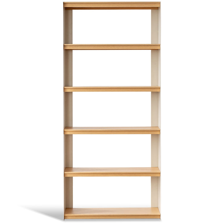 Minimalist stainless steel bookshelf aesop in white background.