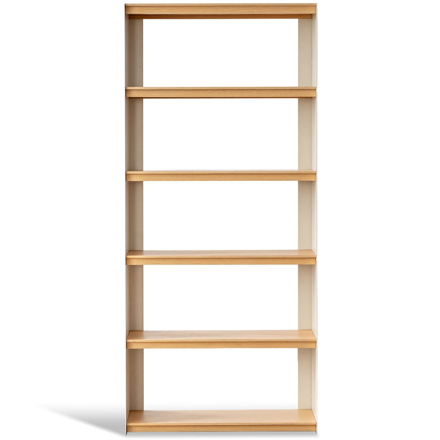 Minimalist stainless steel bookshelf aesop in white background.