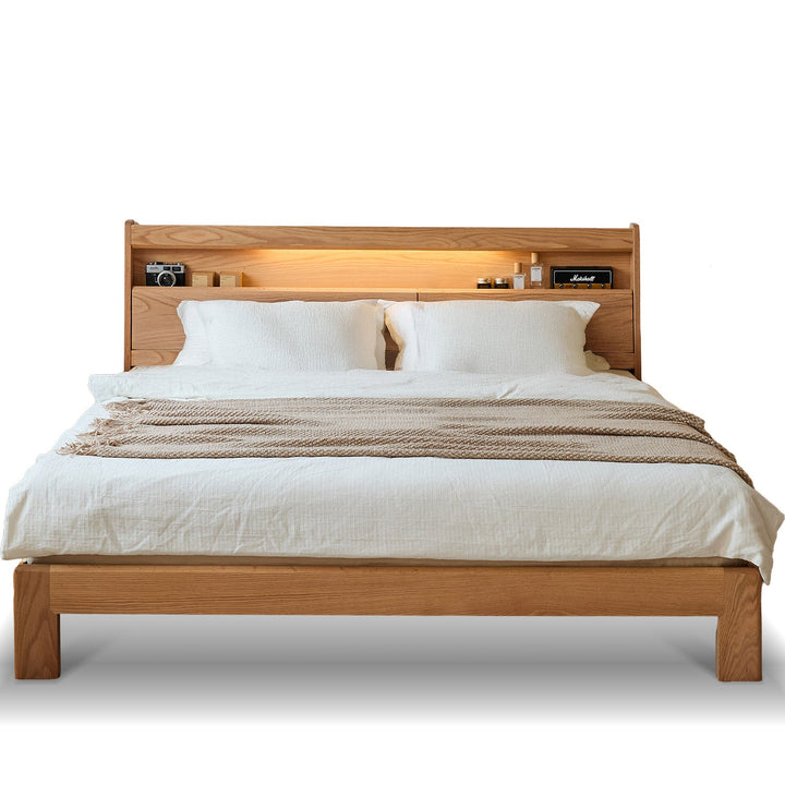 Scandinavian Oak Wood Bed ACCOMPANY LIGHT