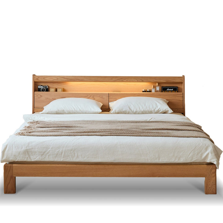 Scandinavian Oak Wood Bed ACCOMPANY LIGHT