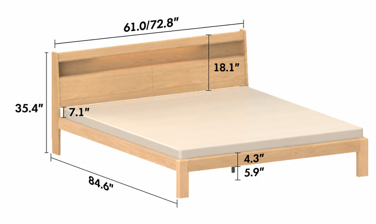 Scandinavian Oak Wood Bed ACCOMPANY LIGHT Size Chart