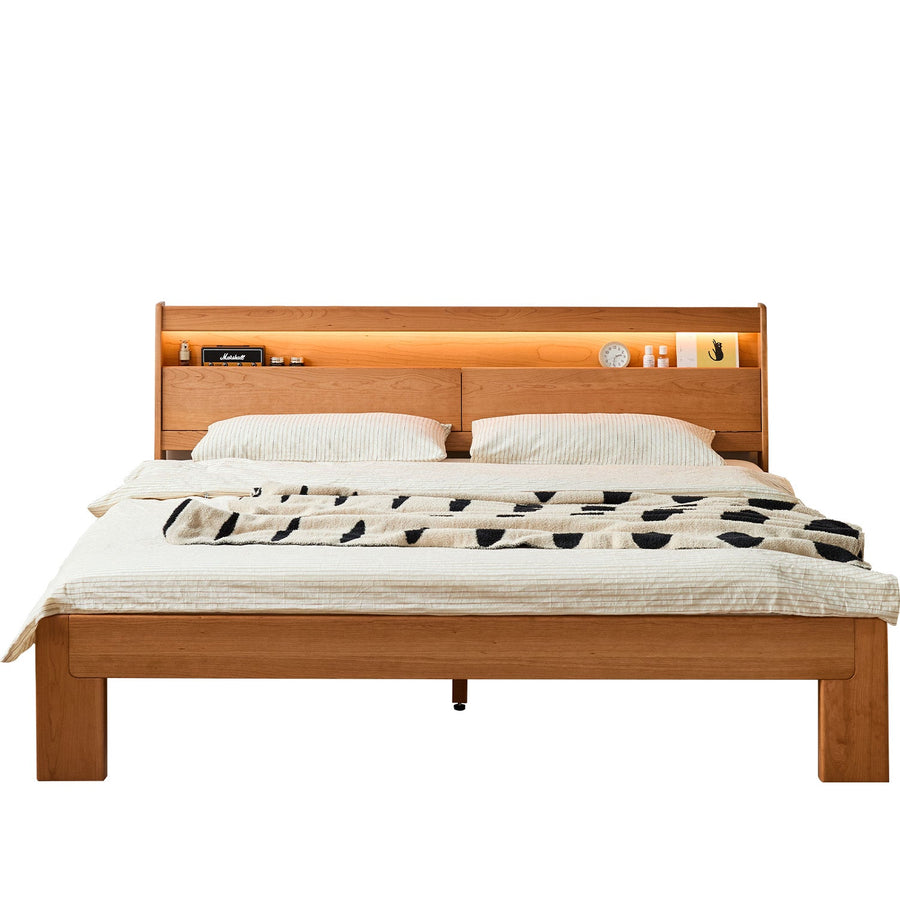 Scandinavian Cherry Wood Bed ACCOMPANY LIGHT