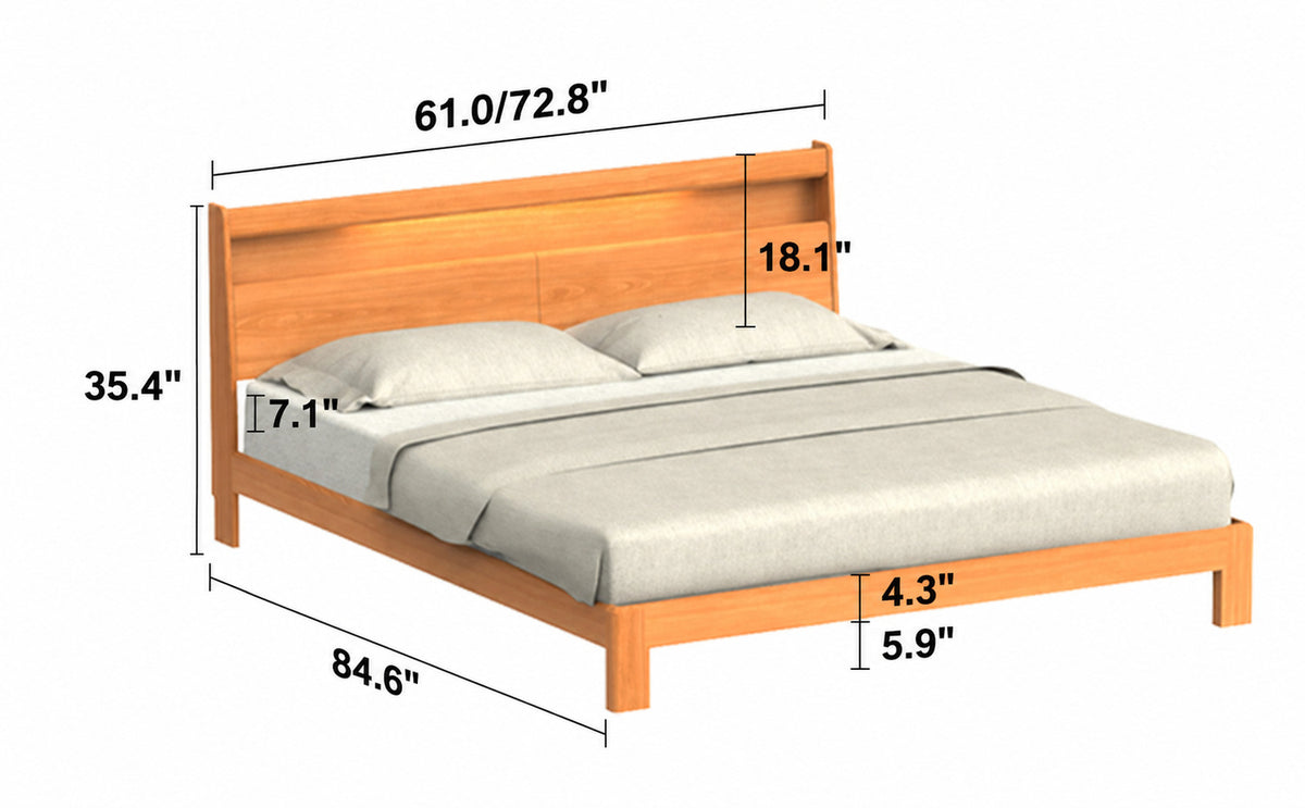 Scandinavian Cherry Wood Bed ACCOMPANY LIGHT Size Chart