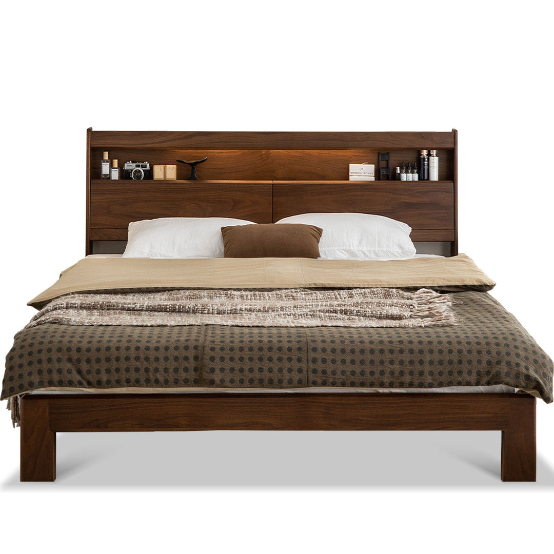Japandi Walnut Wood Bed ACCOMPANY LIGHT