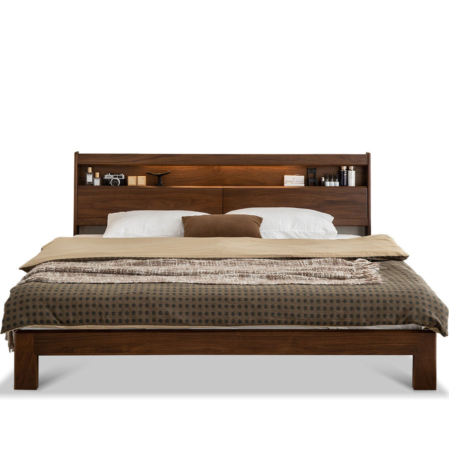 Japandi Walnut Wood Bed ACCOMPANY LIGHT