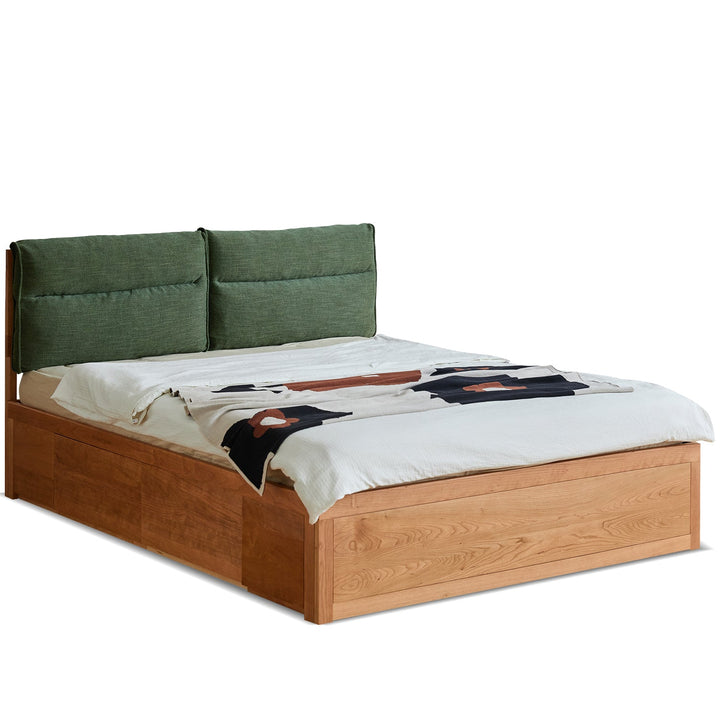 Scandinavian Cherry Wood Cushion Lift-Up Storage Bed With Drawer KANGAROO