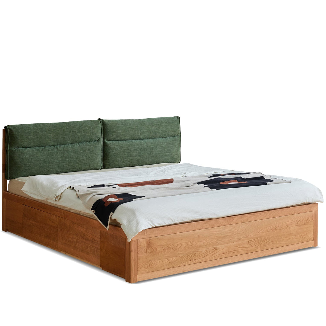 Scandinavian Cherry Wood Cushion Lift-Up Storage Bed With Drawer KANGAROO