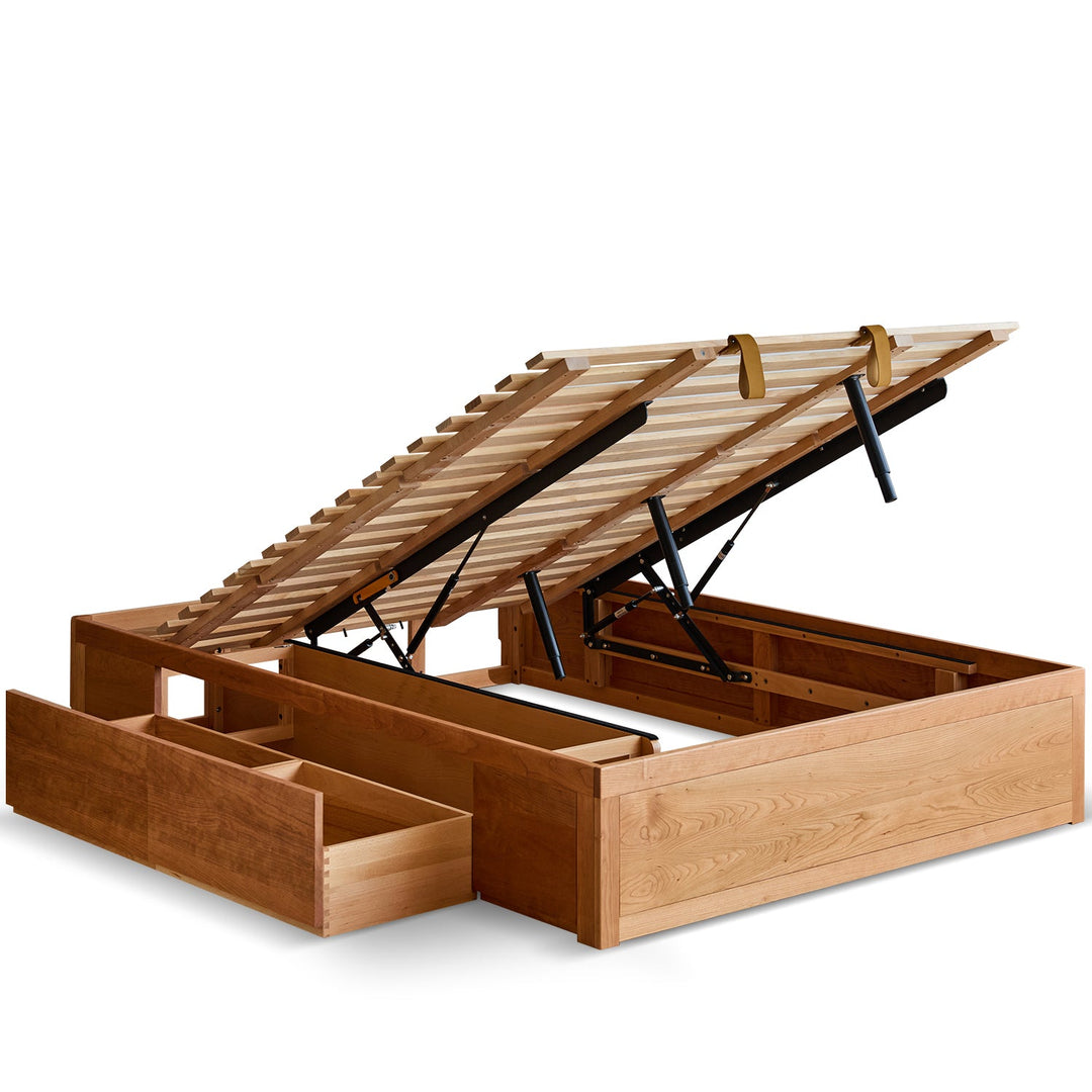 Scandinavian Cherry Wood Lift-Up Storage Platform Bed With Drawer KANGAROO