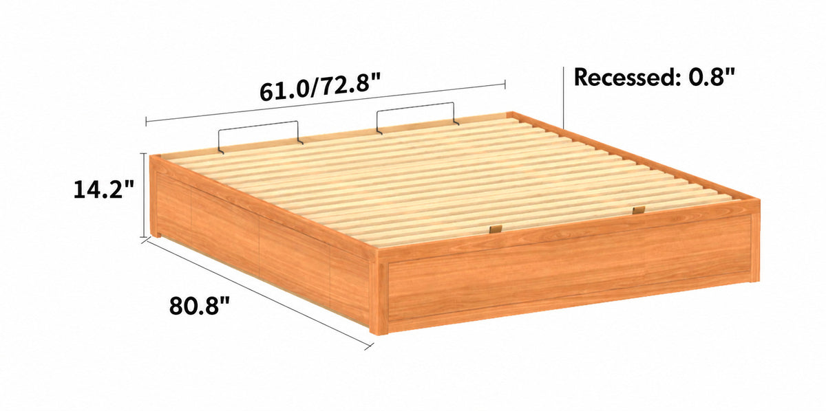 Scandinavian Cherry Wood Lift-Up Storage Platform Bed With Drawer KANGAROO Size Chart
