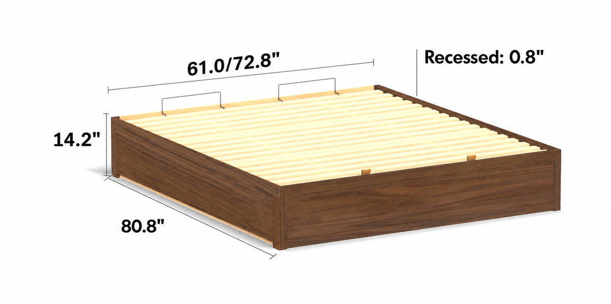 Japandi Walnut Wood Lift-Up Storage Platform Bed With Drawer KANGAROO Size Chart