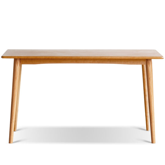 Scandinavian oak wood dining table green in white background.