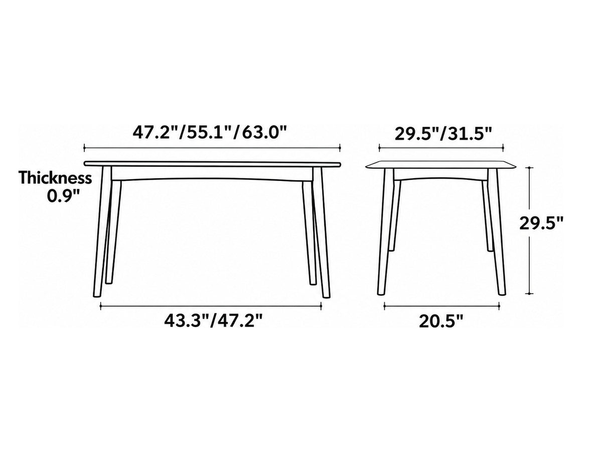 Scandinavian Oak Wood Dining Table GREEN Size Chart
