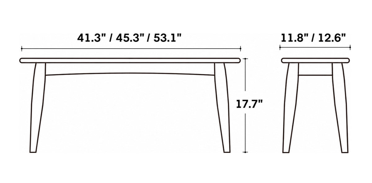 Scandinavian Oak Wood Dining Bench GREEN Size Chart