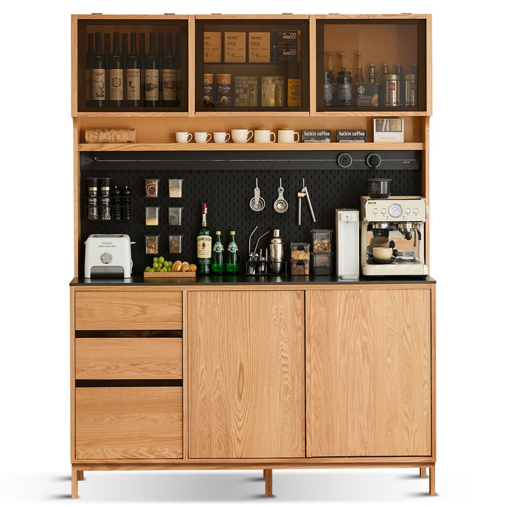 Scandinavian oak wood side cabinet lumen in still life.