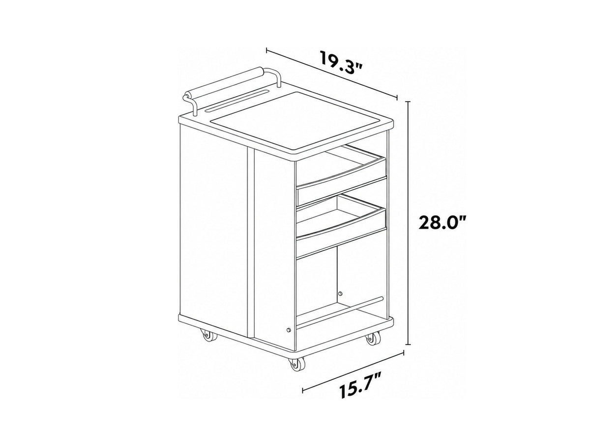 Bauhaus Boxwood Wheeled Trolley Side Table MOONRISE Size Chart