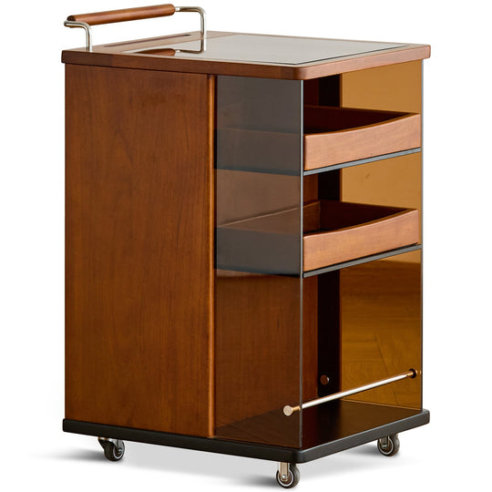 Bauhaus boxwood wheeled trolley side table moonrise in white background.