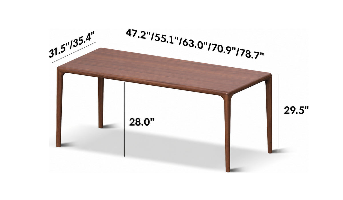 Japandi Walnut Wood Dining Table CONTI Size Chart
