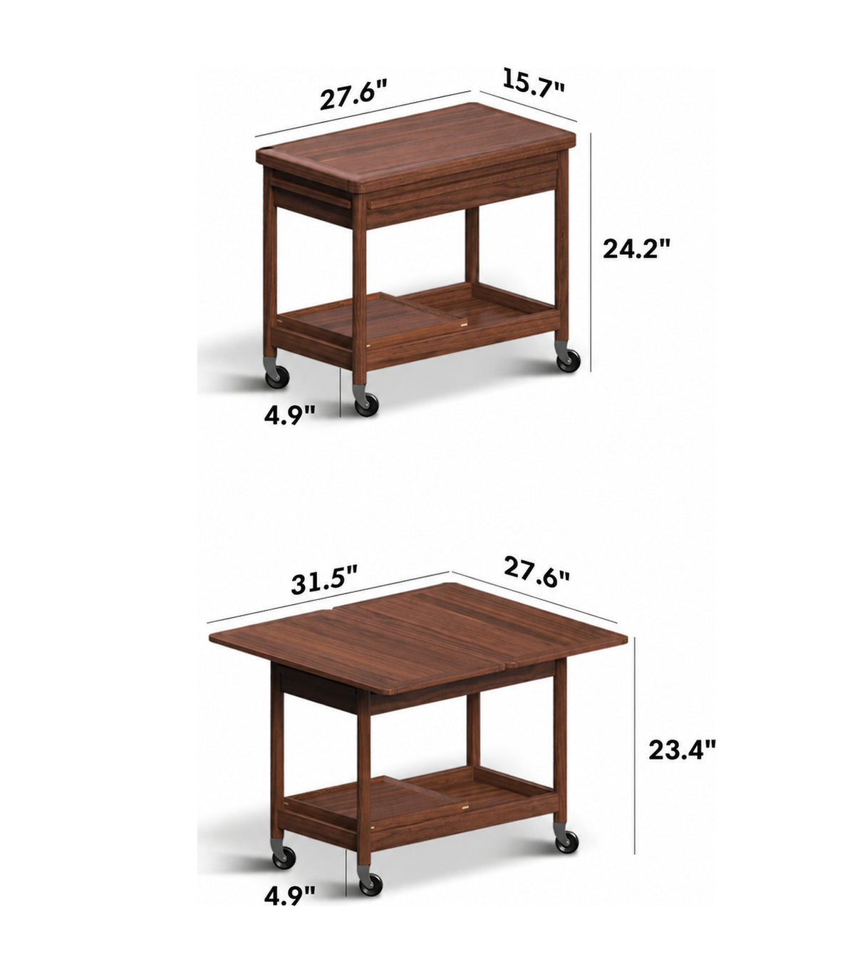 Japandi Walnut Wood Extendable Coffee Table VORIN Size Chart