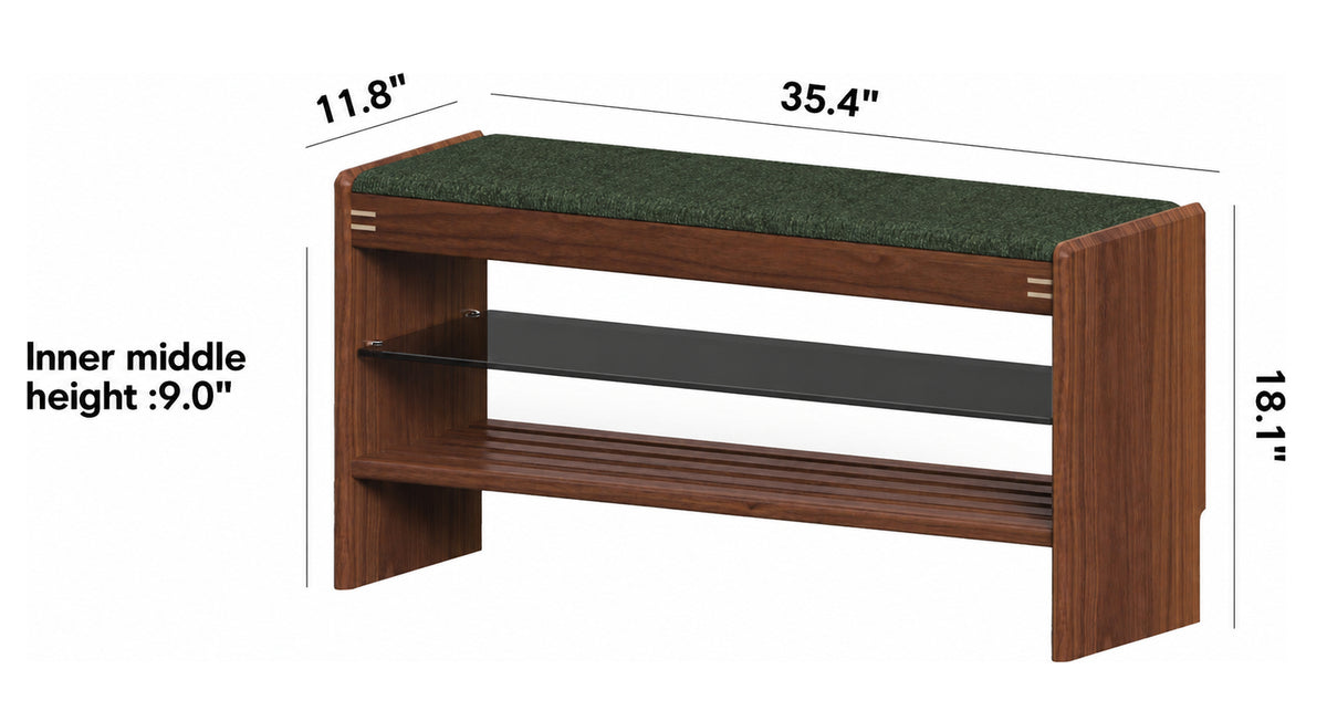 Japandi Walnut Wood Shoe Changing Bench DAWN Size Chart
