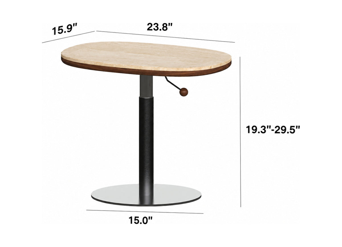 Japandi Sintered Stone Walnut Wood Height Adjustable Side Table ROMAN Size Chart