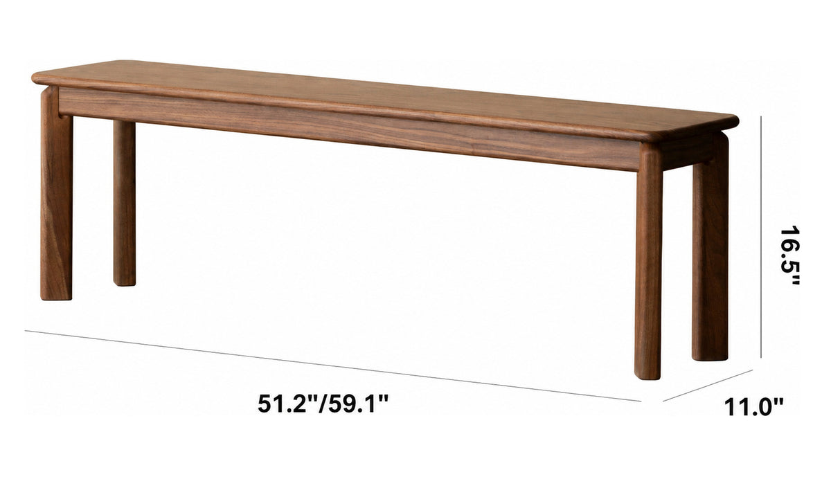 Japandi Walnut Wood Dining Bench RIVERIN Size Chart