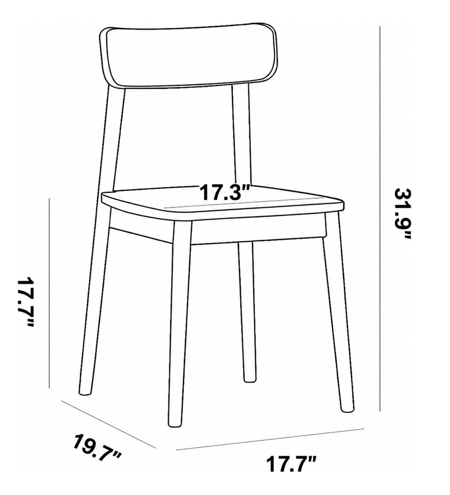 Japandi Walnut Wood Dining Chair GREEN Size Chart