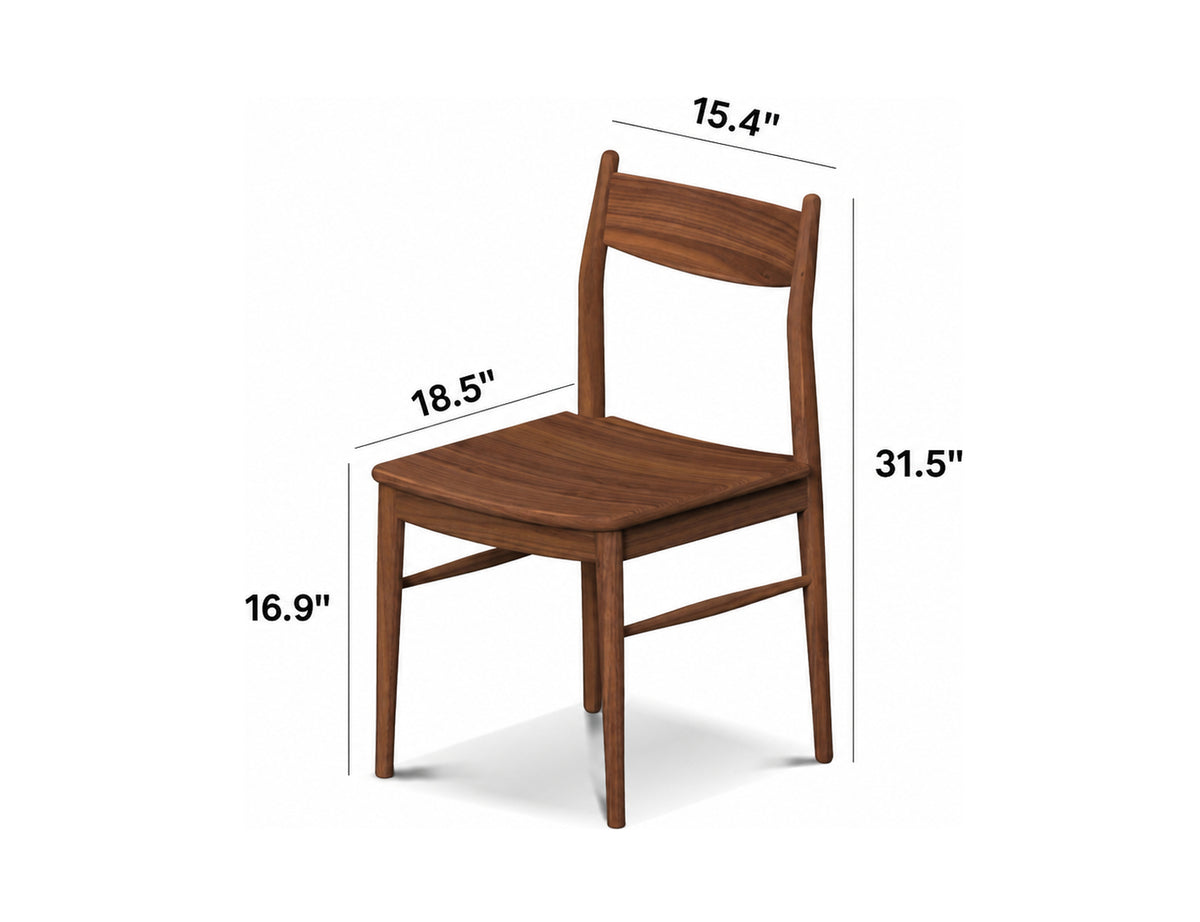 Japandi Walnut Wood Dining Chair CHRONO Size Chart