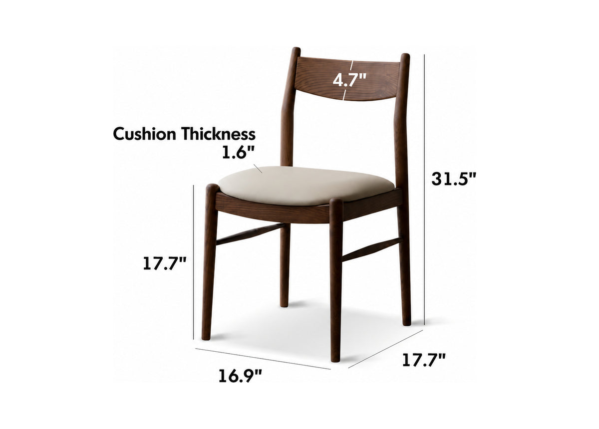 Japandi Walnut Wood Dining Chair PUREA Size Chart