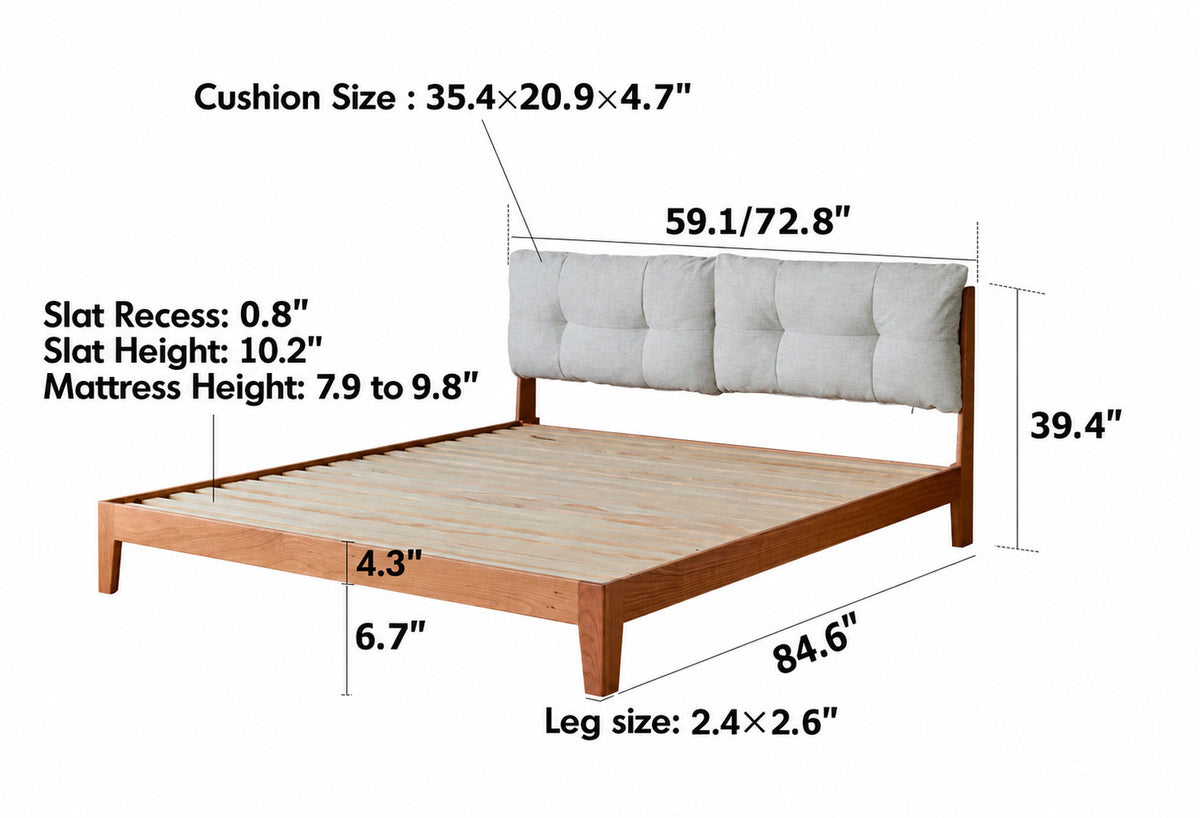 Scandinavian Cherry Wood Cotton Fabric Bed SERENE Size Chart