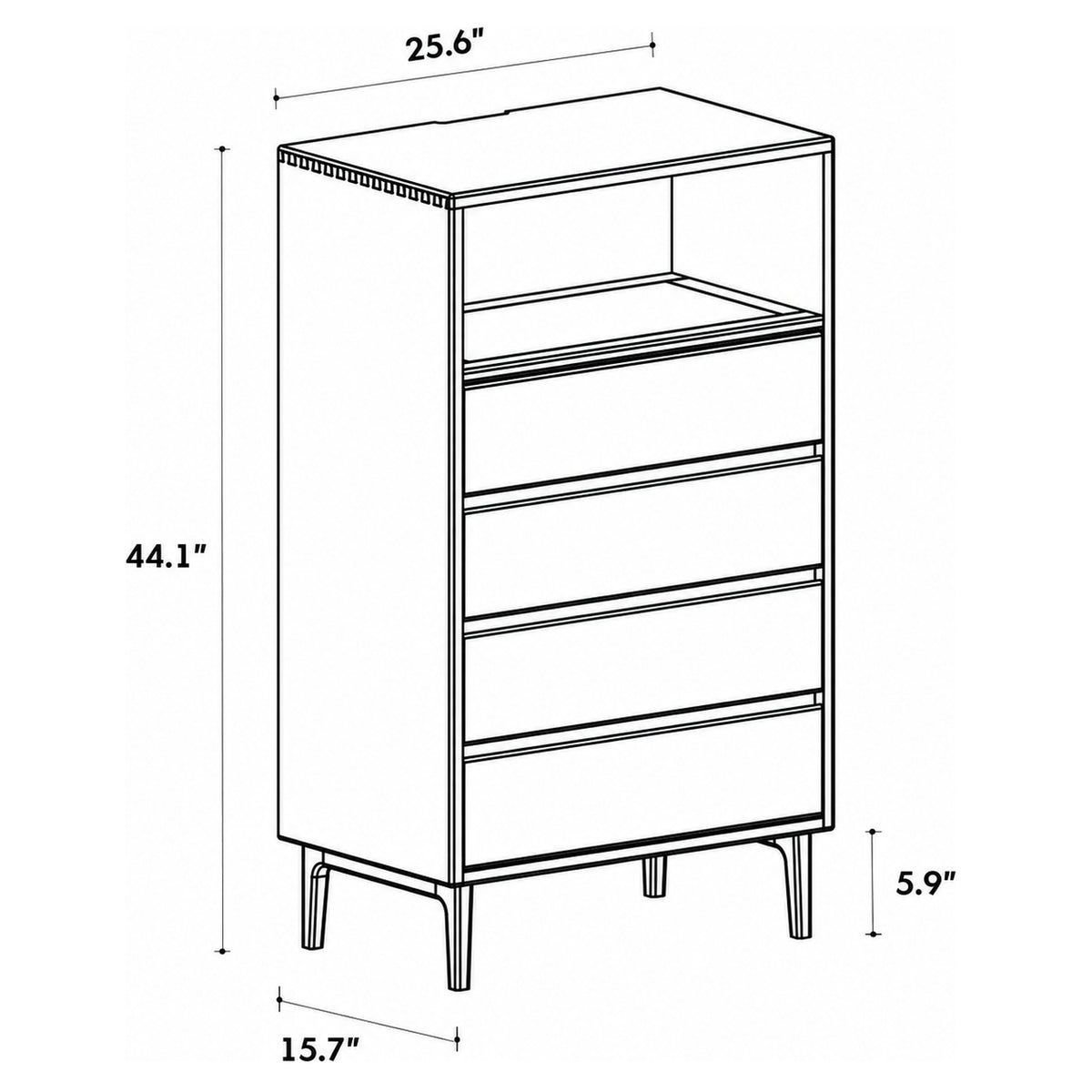 Scandinavian Oak Wood Chest Of 5 Drawers FLOATING LIGHT Size Chart