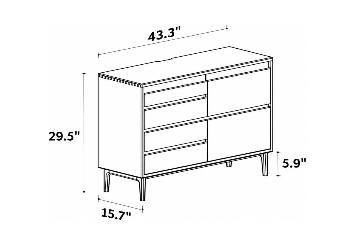 Scandinavian Oak Wood Chest Of 6 Drawers FLOATING LIGHT Size Chart