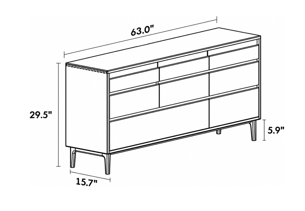 Scandinavian Oak Wood Chest Of 8 Drawers FLOATING LIGHT Size Chart