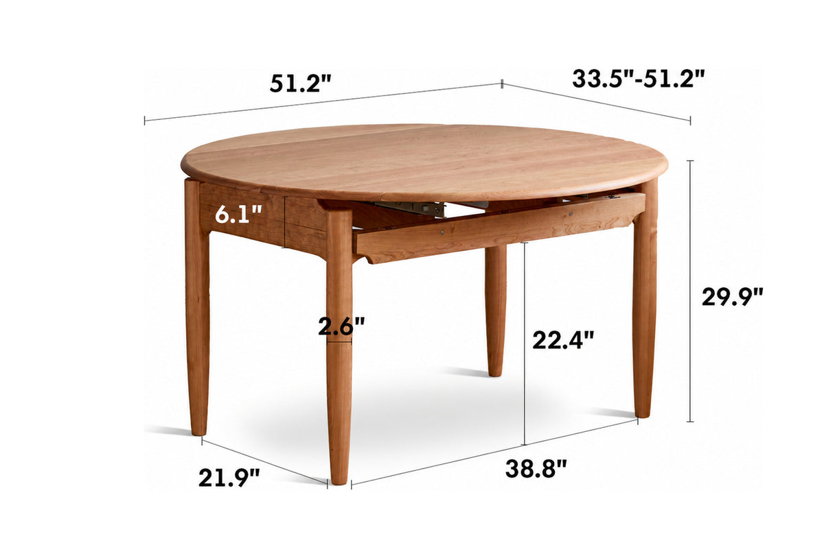Scandinavian Cherry Wood Extendable Dining Table MINIMA Size Chart