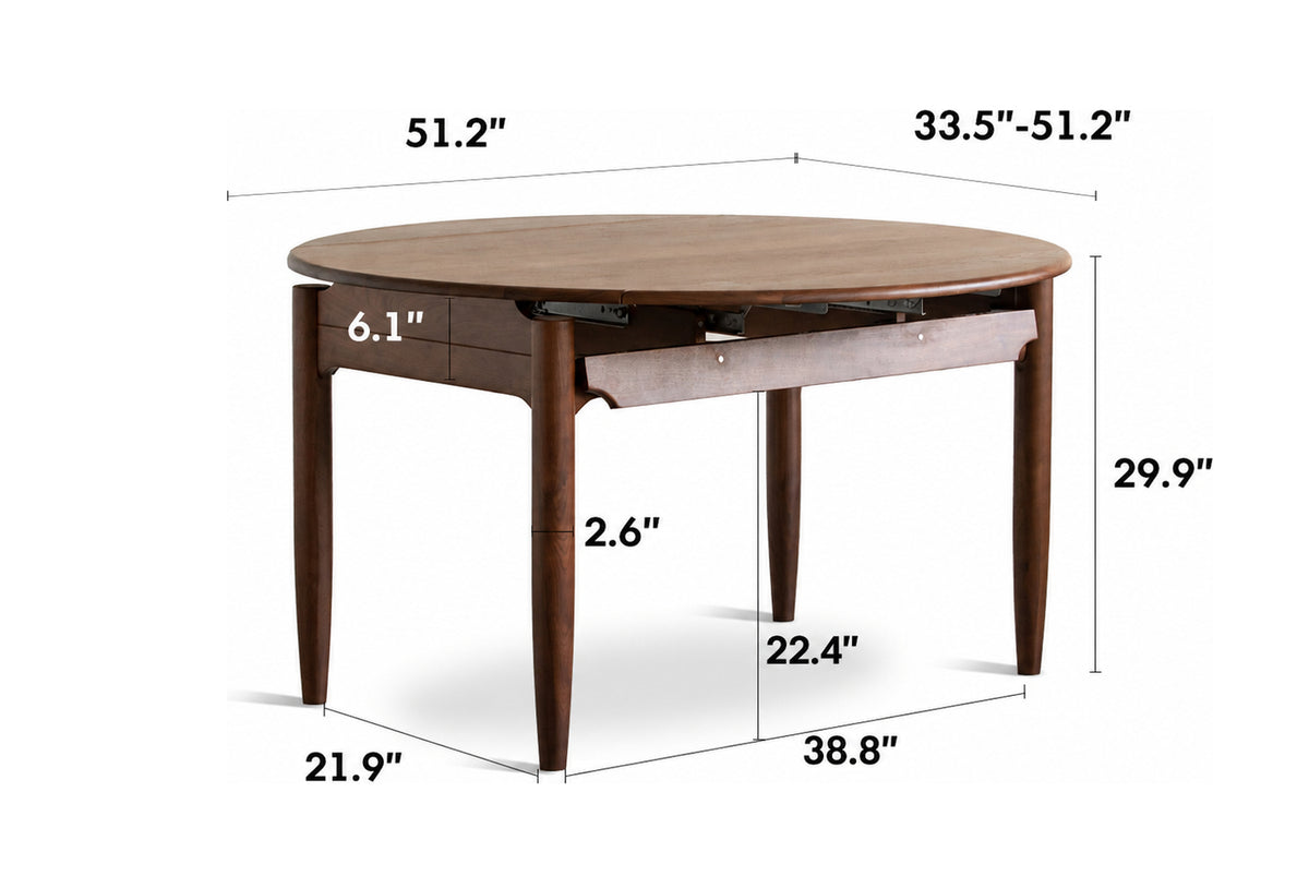 Japandi Walnut Wood Extendable Dining Table MINIMA Size Chart
