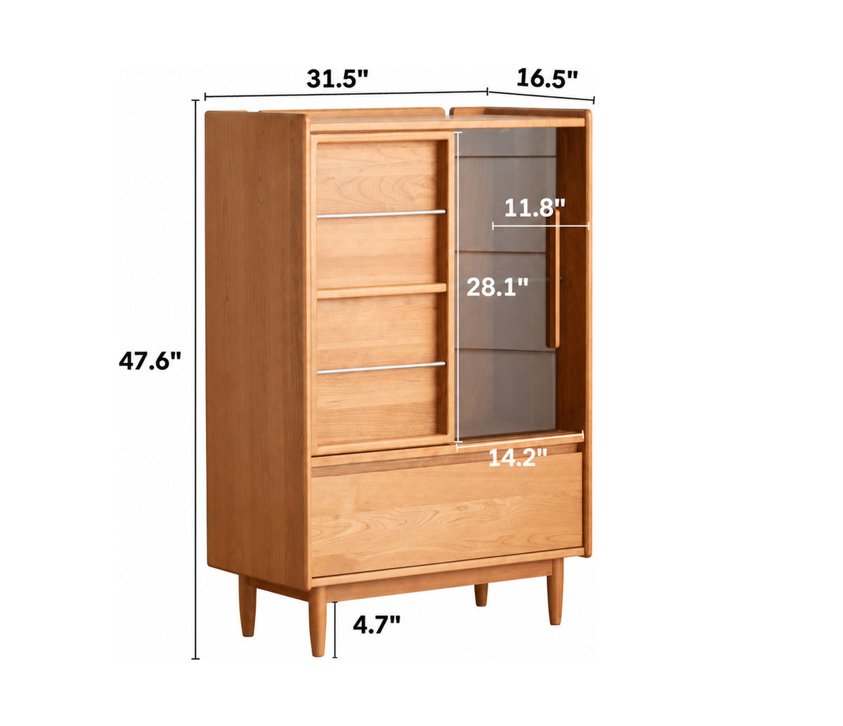 Scandinavian Cherry Wood Side Cabinet VISTA Size Chart
