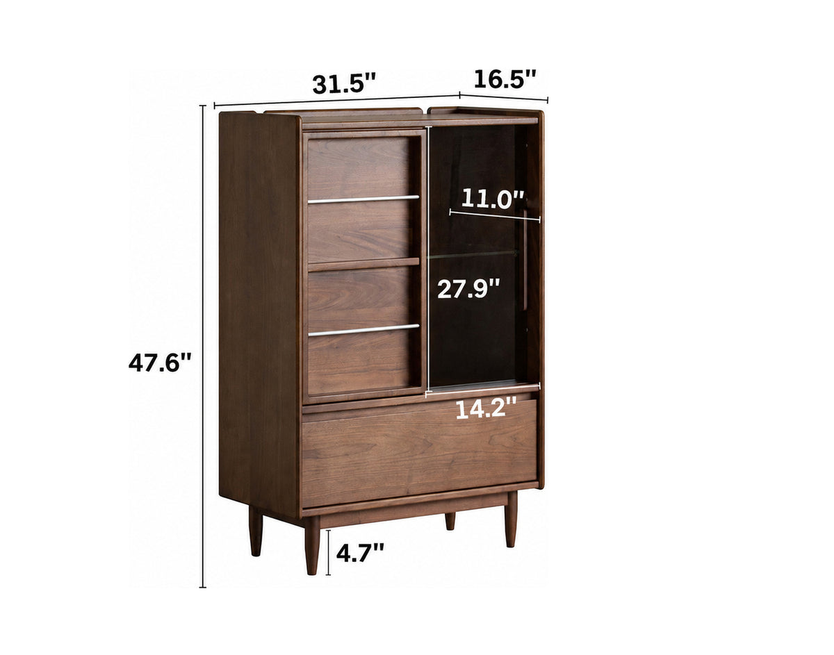 Vintage Walnut Wood Side Cabinet VISTA Size Chart